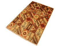 handmade Modern Gabbeh Beige Brown Hand Knotted RECTANGLE 100% WOOL area rug 3  x 5