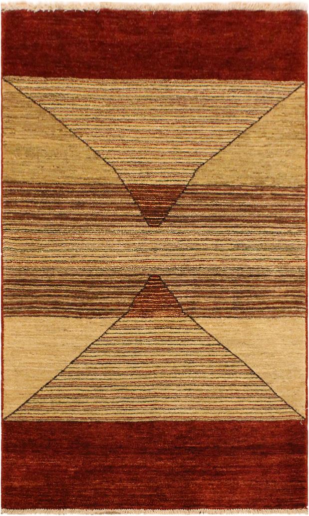 handmade Modern Gabbeh Beige Red Hand Knotted RECTANGLE 100% WOOL area rug 3  x 5