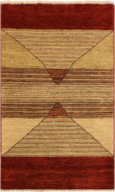 handmade Modern Gabbeh Beige Red Hand Knotted RECTANGLE 100% WOOL area rug 3 x 5