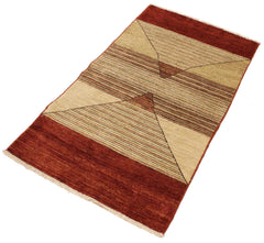 handmade Modern Gabbeh Beige Red Hand Knotted RECTANGLE 100% WOOL area rug 3' x 5'