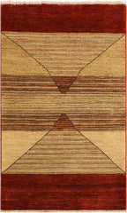 handmade Modern Gabbeh Beige Red Hand Knotted RECTANGLE 100% WOOL area rug 3  x 5