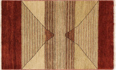 handmade Modern Gabbeh Beige Red Hand Knotted RECTANGLE 100% WOOL area rug 3' x 5'