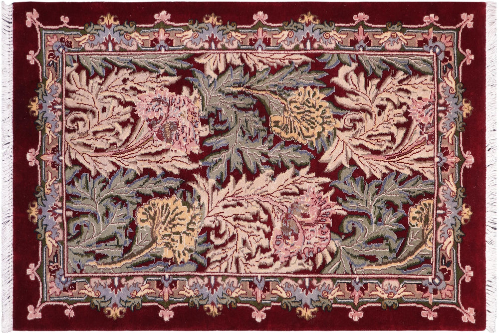 handmade Transitional Tulip Red Red Hand Knotted RECTANGLE 100% WOOL area rug 2x4