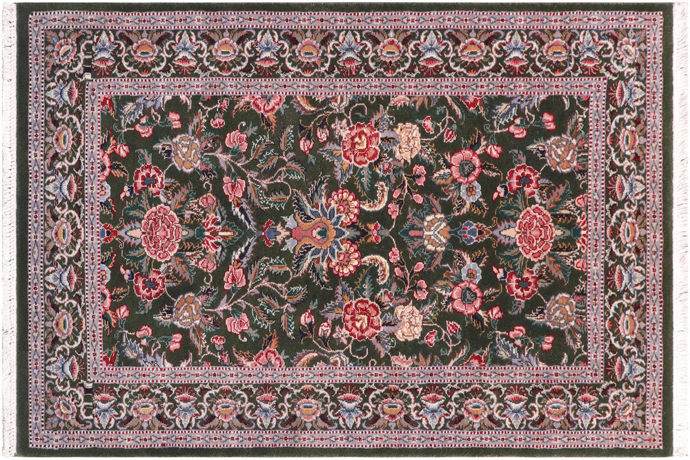 handmade Traditional Gasvin Green Pink Hand Knotted RECTANGLE 100% WOOL area rug 2x4