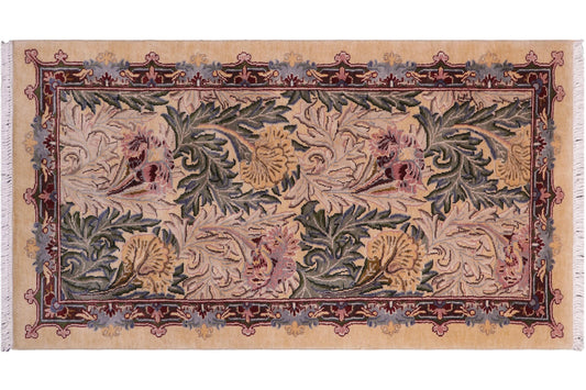 handmade Transitional Tulip Gold Gold Hand Knotted RECTANGLE 100% WOOL area rug 2x4