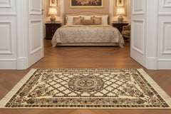 handmade Traditional Golden Ivory Blue Hand Knotted RECTANGLE 100% WOOL area rug 3x4
