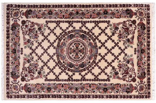 handmade Traditional Golden Ivory Blue Hand Knotted RECTANGLE 100% WOOL area rug 3x4