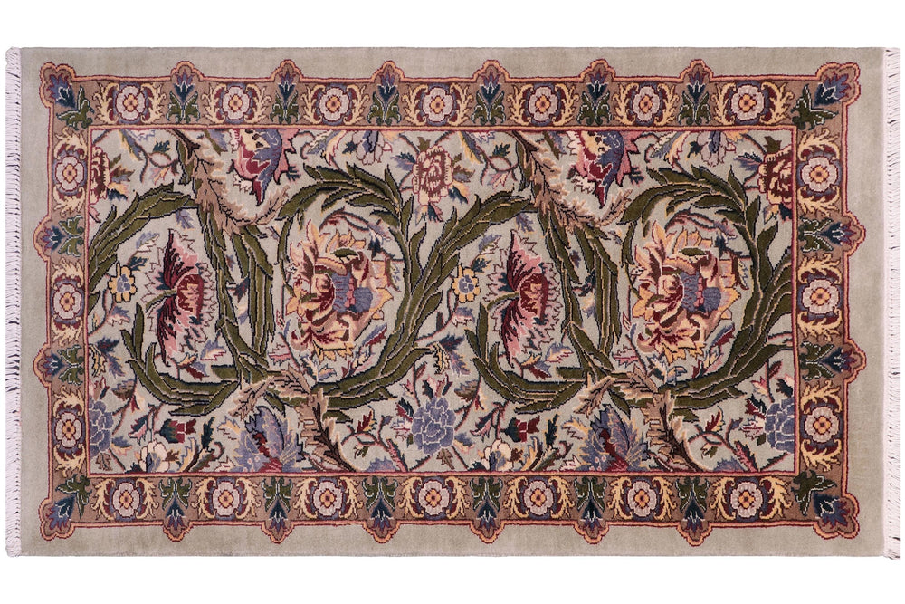 handmade Transitional Marry Gold Lt. Green Lt. Green Hand Knotted RECTANGLE 100% WOOL area rug 2x4