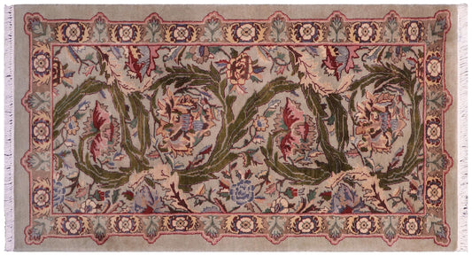 handmade Transitional Marry Gold Lt. Green Lt. Green Hand Knotted RECTANGLE 100% WOOL area rug 2x4