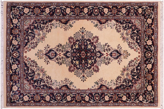 handmade Traditional B/2 Ivory Blue Hand Knotted RECTANGLE 100% WOOL area rug 3x4