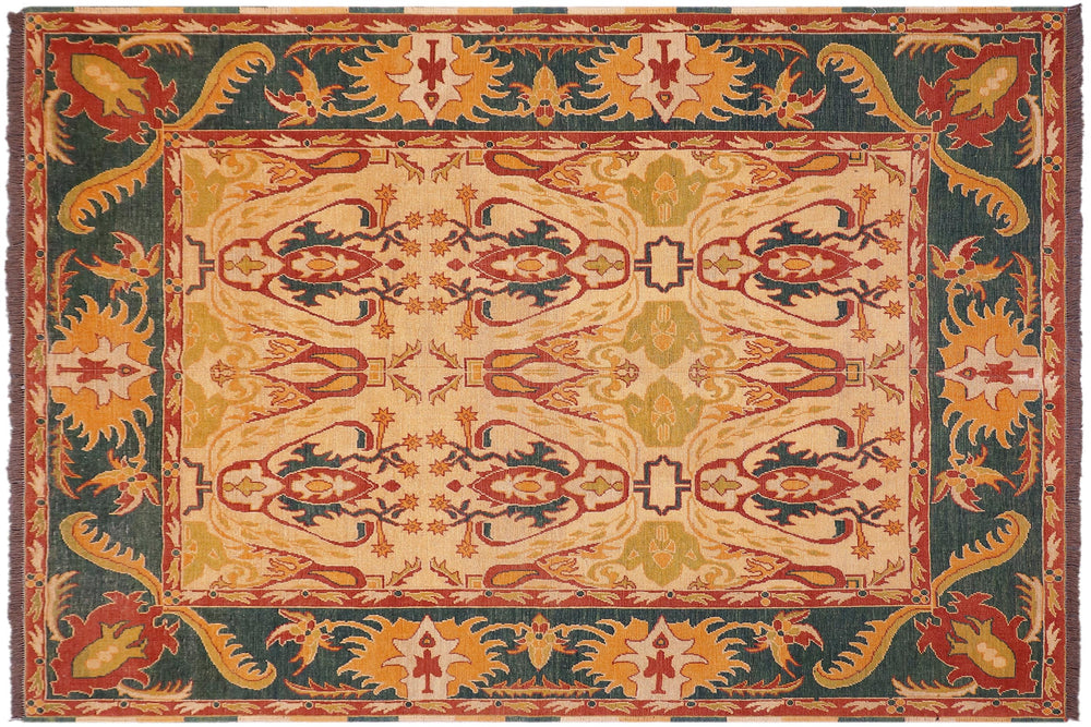 handmade Transitional Antique Beige Green Hand Knotted RECTANGLE 100% WOOL area rug 6' x 7'