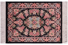 handmade Traditional Abusson Black Black Hand Knotted RECTANGLE 100% WOOL area rug 2x2