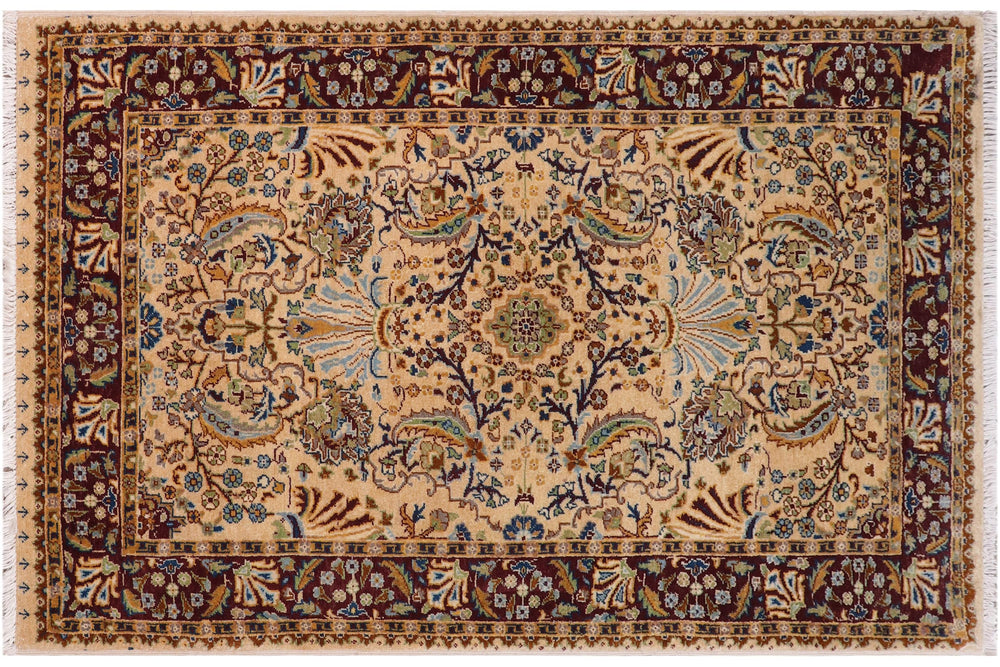 handmade Traditional Design Tan Red Hand Knotted RECTANGLE 100% WOOL area rug 3' x 5'