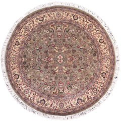 handmade Traditional Abasi Afsha Green Beige Hand Knotted ROUND 100% WOOL area rug 8'x8'