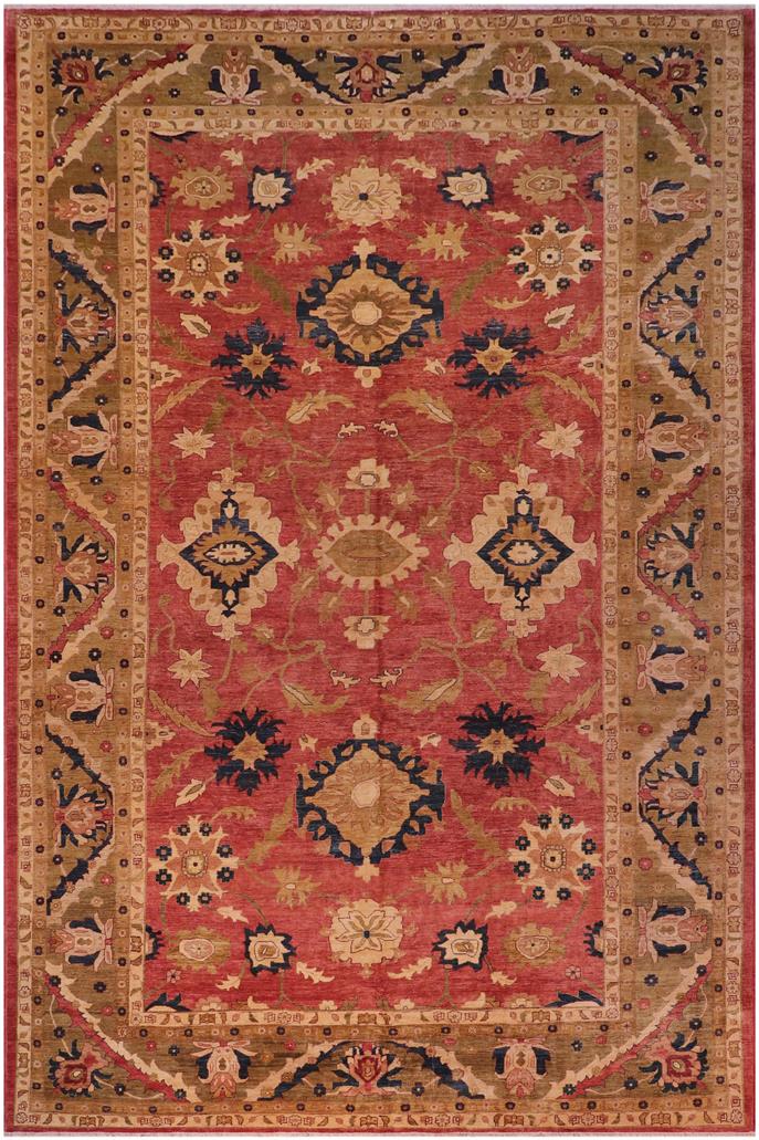 handmade Traditional Kafkaz Rust Olive Green Hand Knotted RECTANGLE 100% WOOL area rug 12 x 18