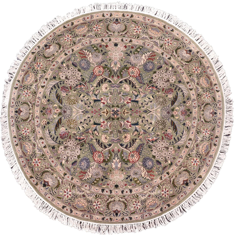 handmade Traditional Nagi Green Grey Hand Knotted ROUND 100% WOOL area rug 6'x6'