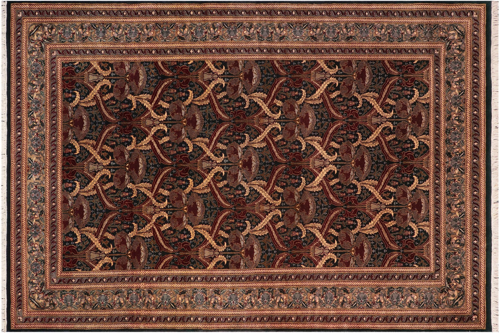 handmade Transitional Hamjolie Green Gold Hand Knotted RECTANGLE 100% WOOL area rug 5x8