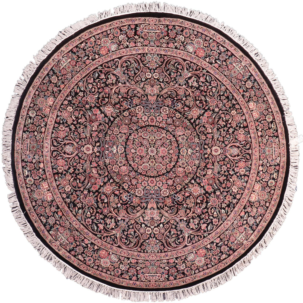 handmade Traditional Kashan Black Pink Hand Knotted ROUND 100% WOOL area rug 8'x8'