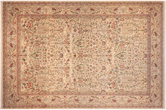 handmade Transitional Ivory Green Hand Knotted RECTANGLE 100% WOOL area rug 9x14