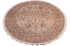 handmade Traditional Round Kashan Taupe Pink Hand Knotted ROUND 100% WOOL area rug 8' x 8'