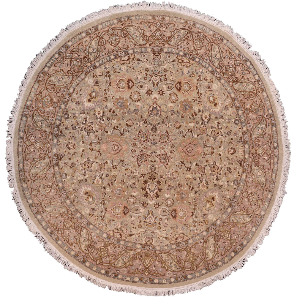 handmade Traditional Round Kashan Green Brown Hand Knotted ROUND 100% WOOL area rug 6' x 6'