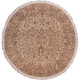 handmade Traditional Round Kashan Green Brown Hand Knotted ROUND 100% WOOL area rug 6' x 6'