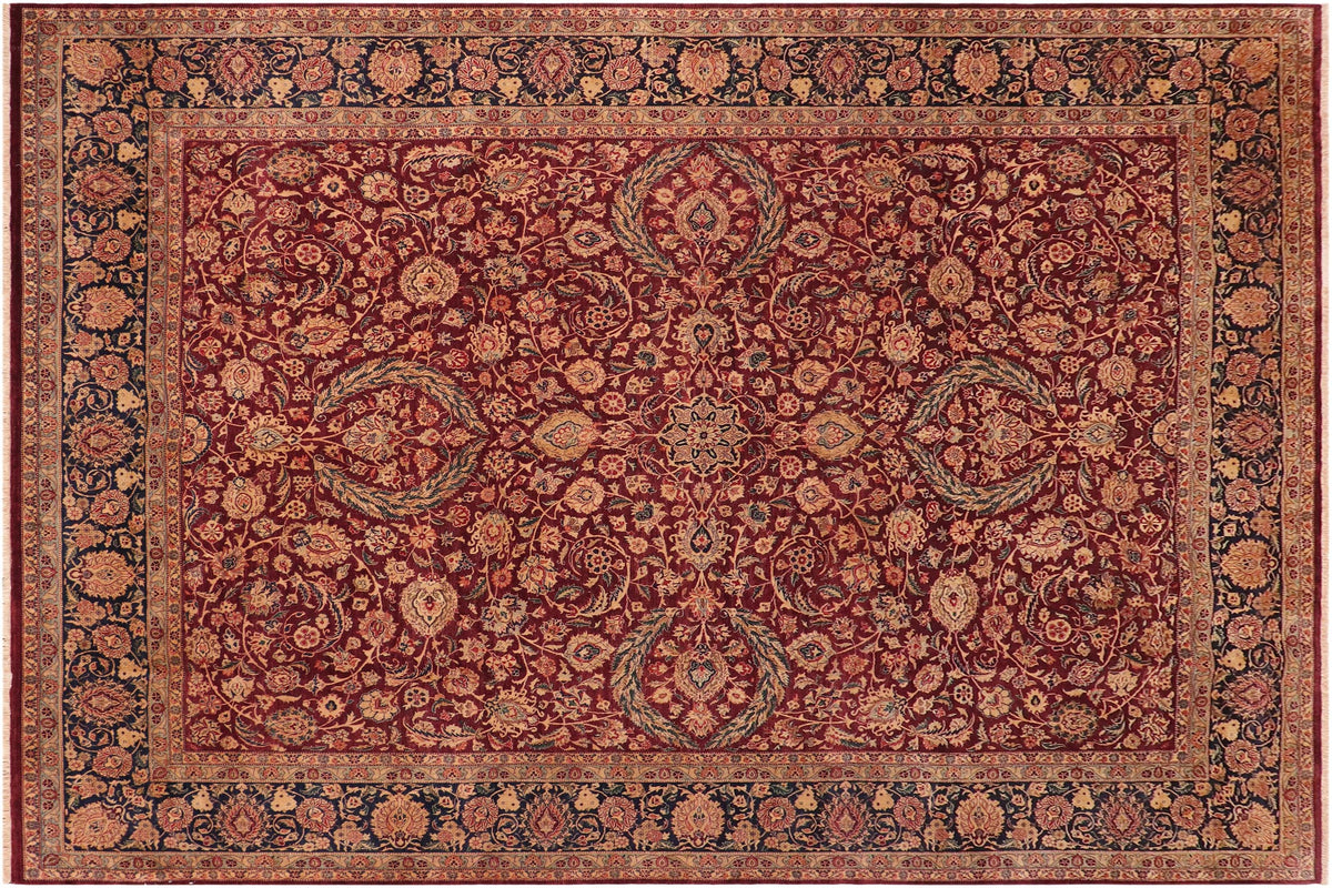 10x14 hand knotted Vegetable Dyed wool rug in maroon and blue - Dabir Vita