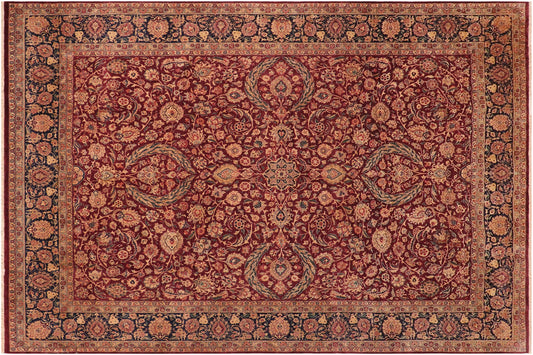 handmade Transitional Dabir Maroon Blue Hand Knotted RECTANGLE 100% WOOL area rug 10 x 14