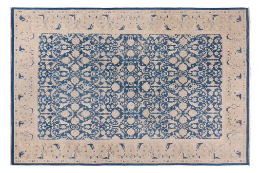 handmade Transitional Lahore Lt. Blue Tan Hand Knotted RECTANGLE 100% WOOL area rug 10' x 14'