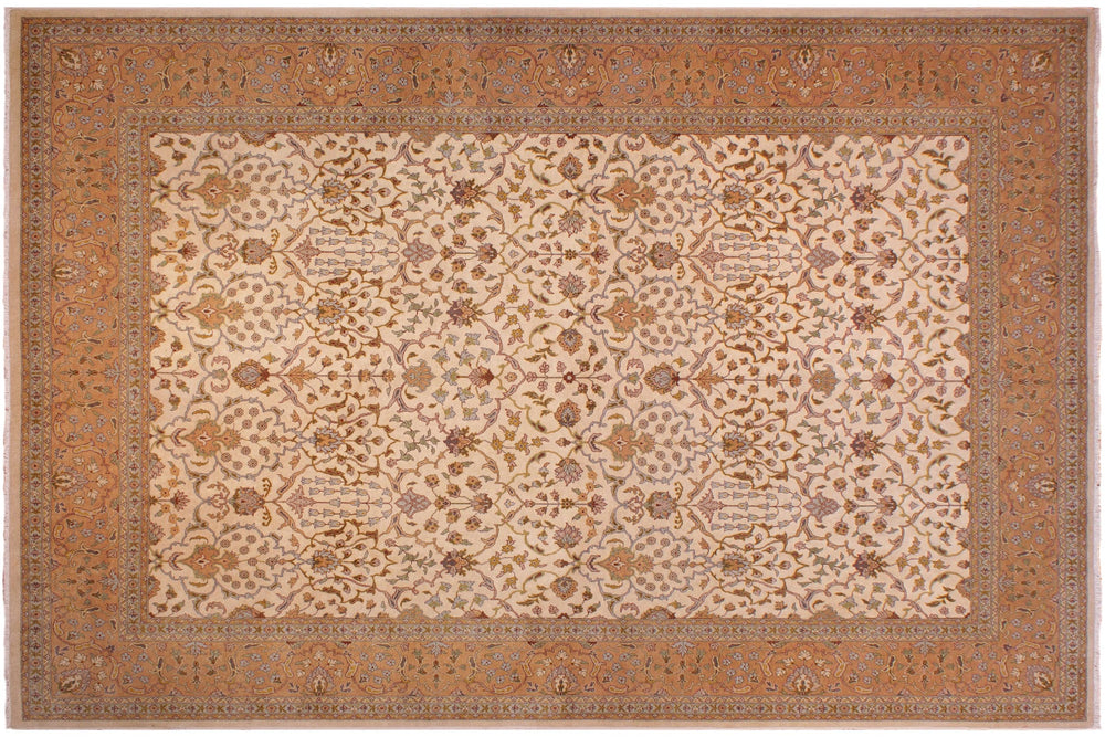 handmade Traditional Ivory Gold Hand Knotted RECTANGLE 100% WOOL area rug 9' x 12'