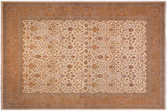 handmade Traditional Ivory Gold Hand Knotted RECTANGLE 100% WOOL area rug 9' x 12'