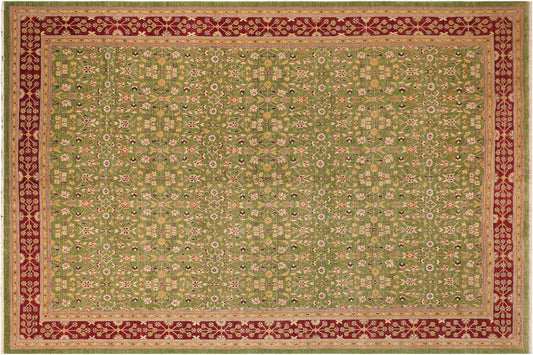 handmade Transitional Kafkaz Green Red Hand Knotted RECTANGLE 100% WOOL area rug 12' x 18'