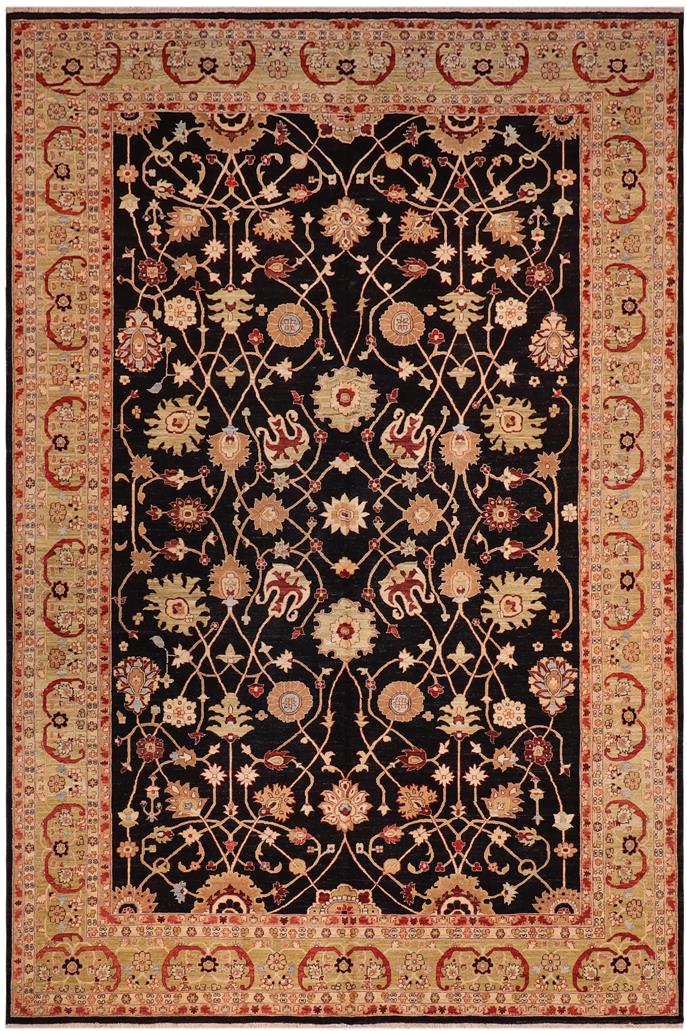 handmade Traditional Kafkaz Black Lt. Green Hand Knotted RECTANGLE 100% WOOL area rug 12 x 18