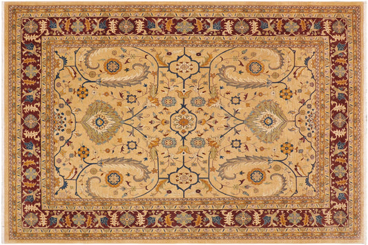 handmade Traditional Kafkaz Tan Aubergine Hand Knotted RECTANGLE 100% WOOL area rug 9x12