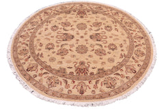 handmade Traditional Kafkaz Beige Rust Hand Knotted ROUND 100% WOOL area rug 6' x 6'