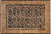 handmade Transitional Antique Blue Gold Hand Knotted RECTANGLE 100% WOOL area rug 6' x 7'