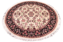 handmade Traditional Kashan Beige Black Hand Knotted ROUND 100% WOOL area rug 6'x6'