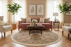 handmade Traditional Tulip Gold Pink Hand Knotted ROUND 100% WOOL area rug 8'x8'