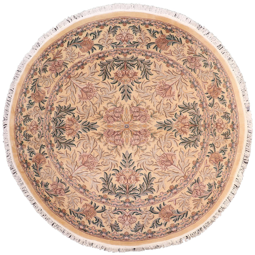 handmade Traditional Tulip Gold Pink Hand Knotted ROUND 100% WOOL area rug 8'x8'
