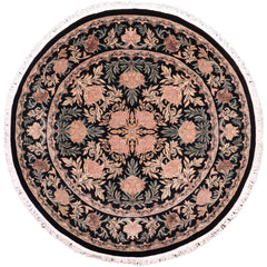 handmade Traditional Tulip Black Tan Hand Knotted ROUND 100% WOOL area rug 8'x8'