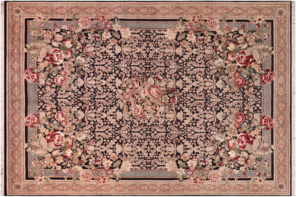 handmade Traditional Rasmi Romal Black Beige Hand Knotted RECTANGLE 100% WOOL area rug 9x13