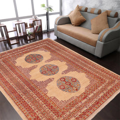 handmade Traditional Kafkaz Beige Rust Hand Knotted RECTANGLE 100% WOOL area rug 6x8
