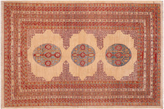 handmade Traditional Kafkaz Beige Rust Hand Knotted RECTANGLE 100% WOOL area rug 6x8