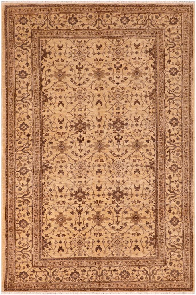 handmade Transitional Kafkaz Beige Brown Hand Knotted RECTANGLE 100% WOOL area rug 6 x 9