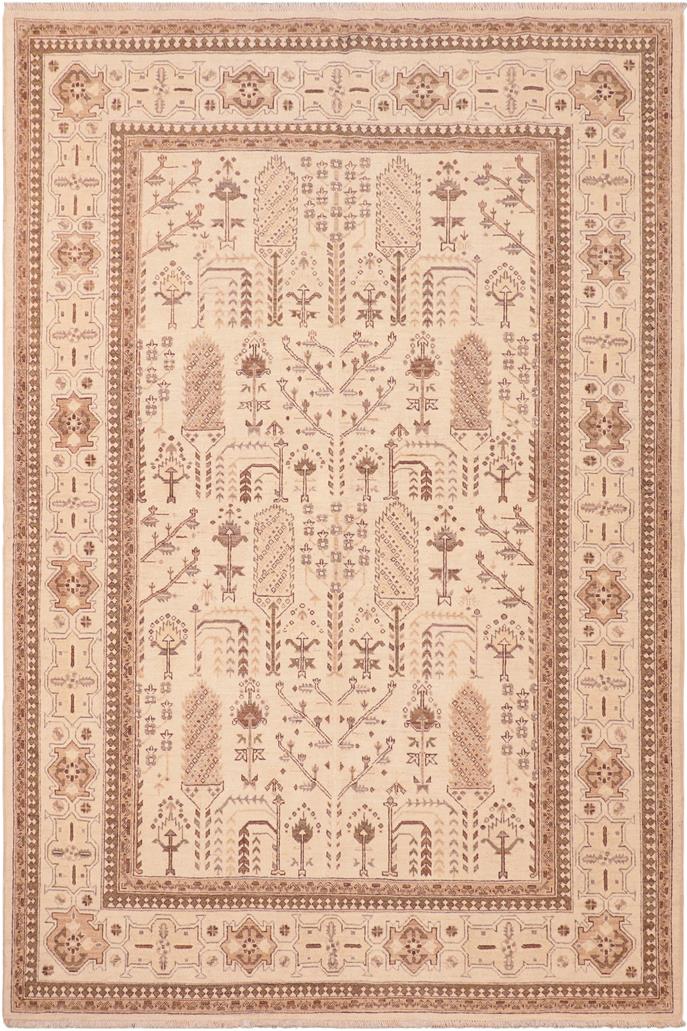 handmade Transitional Kafkaz Beige Brown Hand Knotted RECTANGLE 100% WOOL area rug 6 x 9