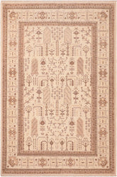 handmade Transitional Kafkaz Beige Brown Hand Knotted RECTANGLE 100% WOOL area rug 6 x 9