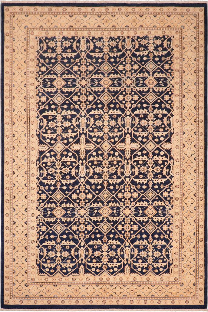 handmade Transitional Kafkaz Blue Gold Hand Knotted RECTANGLE 100% WOOL area rug 6 x 9