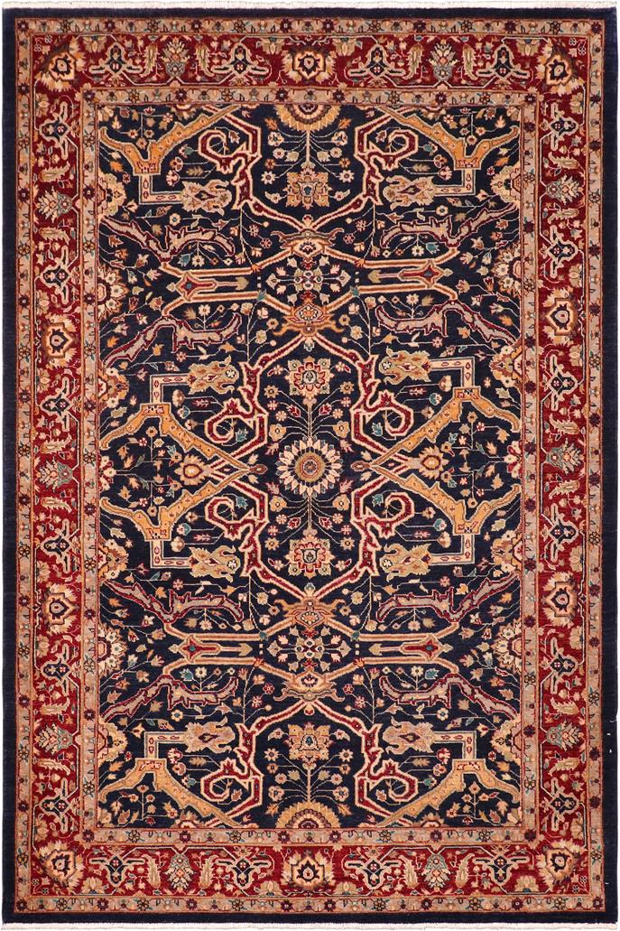 handmade Traditional Kafkaz Blue Red Hand Knotted RECTANGLE 100% WOOL area rug 6 x 9