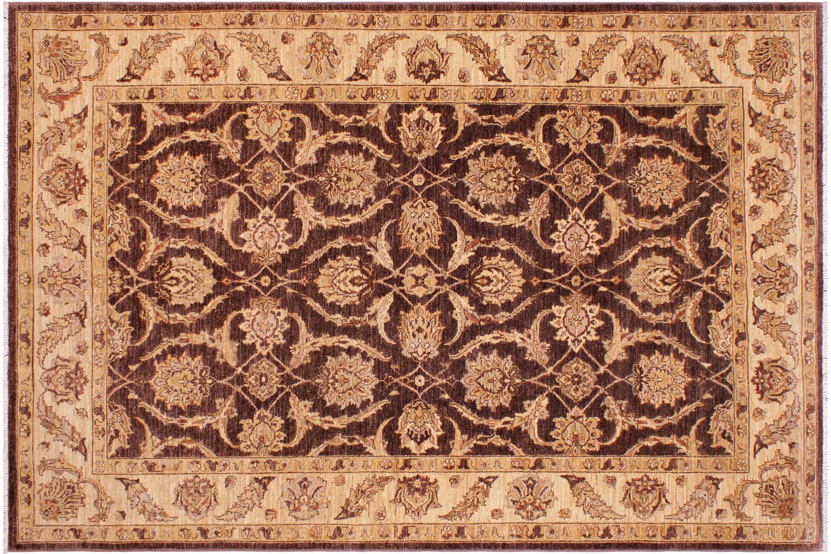 6x9 hand knotted transitional wool rug in brown and tan - Eclectic Hortensi