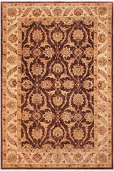 handmade Traditional Kafkaz Brown Tan Hand Knotted RECTANGLE 100% WOOL area rug 6 x 9
